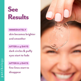 Patchology user applying gel patch under eye for instant refresh