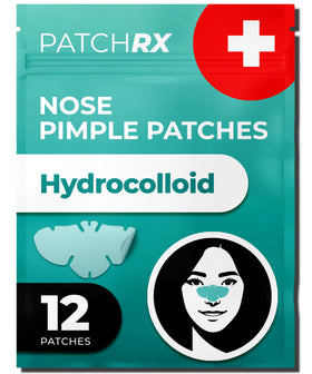 PatchRx front packaging showing 12-pack nose patches and clear branding benefit: easy selection