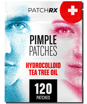 PatchRx front packaging showing 120-count blemish patches and clear benefits