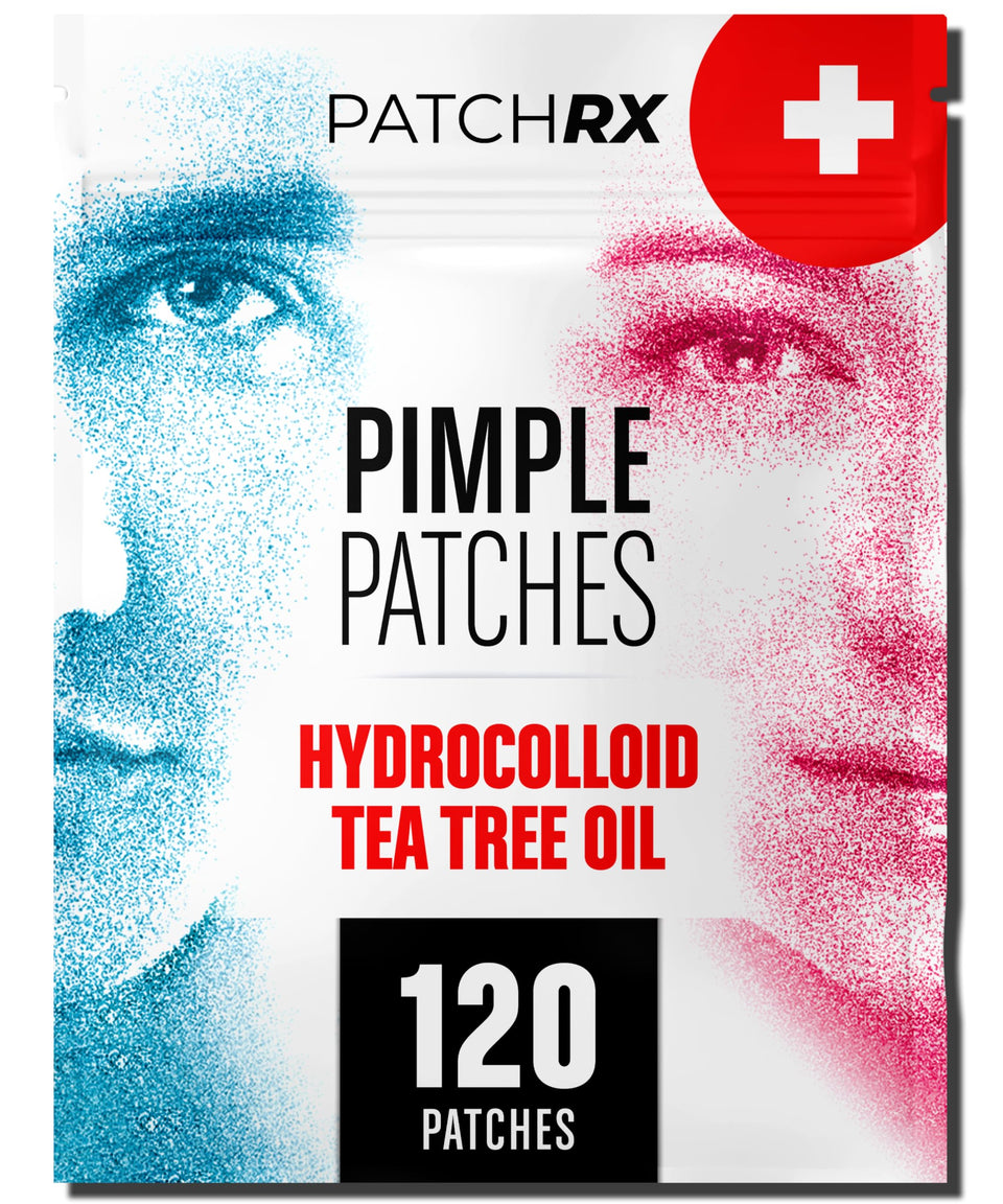 PatchRx front packaging showing 120-count blemish patches and clear benefits