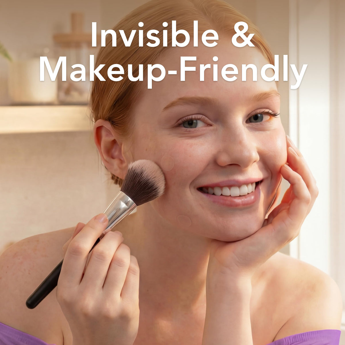 PatchRx under makeup showing discreet wear and coverage benefit