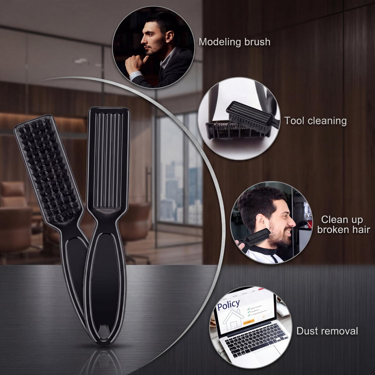 Patelai clipper brush clearing hair between blades, prolongs blade life