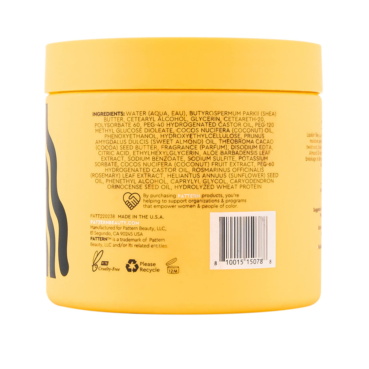 PATTERN label close-up highlighting clean-formula claims and benefits