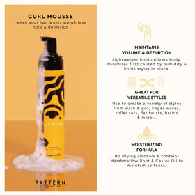 PATTERN curl mousse being diffused on curls demonstrating quicker drying and enhanced volume benefit