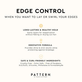 PATTERN styled updo lifestyle image demonstrating polished edges and everyday wearability
