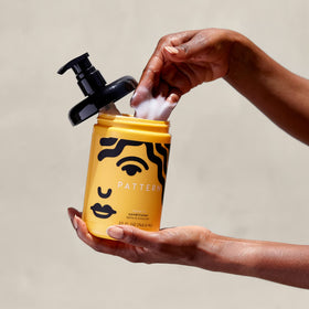 PATTERN applied on damp curly hair demonstrating hydration and easier comb-through benefit