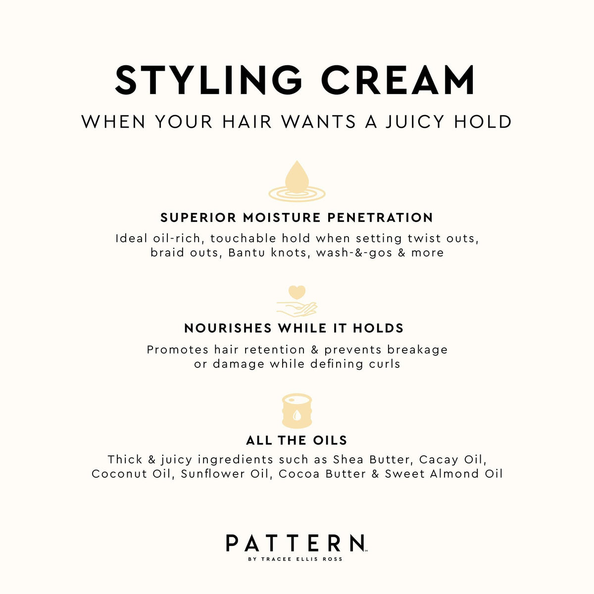 PATTERN mini styling cream label closeup showing ingredient claims and gentle formulation benefit