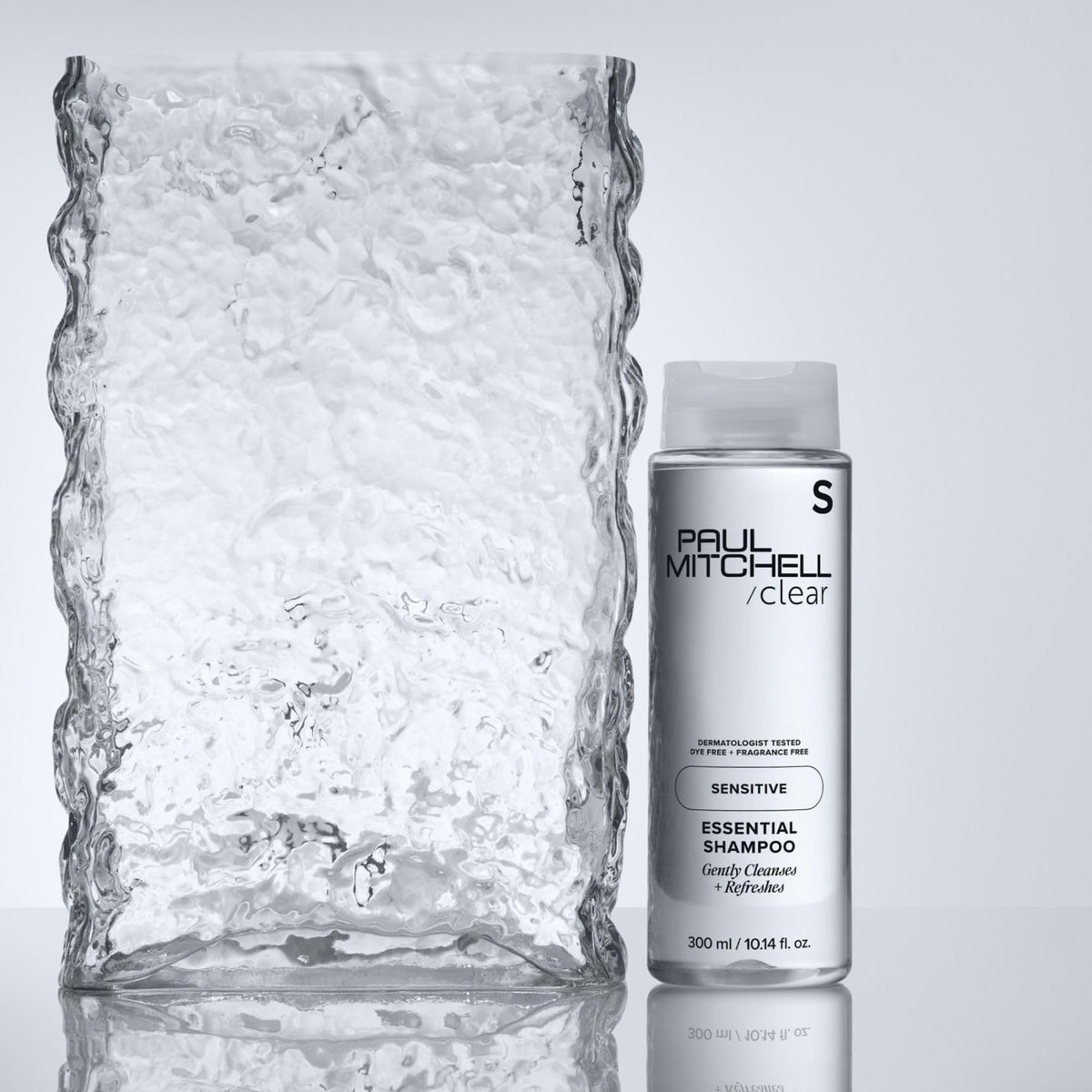 Close-up of Paul Mitchell bottle highlighting PCR packaging and eco-conscious choice
