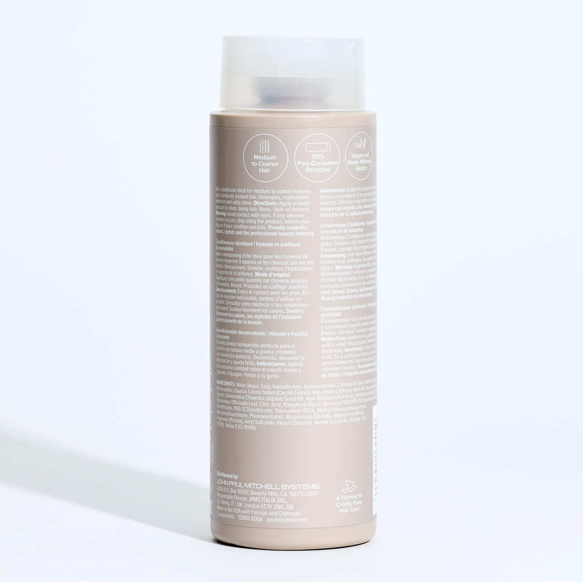 Paul Mitchell recycled packaging close-up emphasizing PCR materials and eco benefit