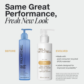 Paul Mitchell dispenser top and low-profile cap, highlighting improved recyclability benefit