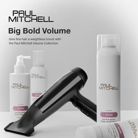 Paul Mitchell extra-body conditioner before and after fine hair photo, illustrates increased bounce and fullness