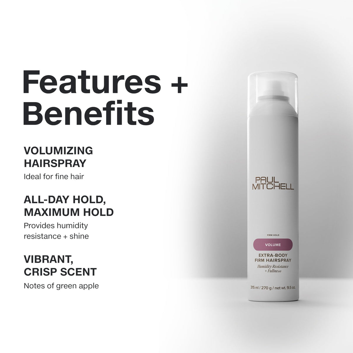 Paul Mitchell hairspray texture on hair shows added volume and shine benefit