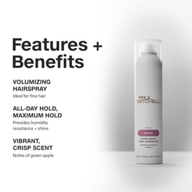 Paul Mitchell hairspray texture on hair shows added volume and shine benefit