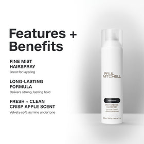 Paul Mitchell spraying fine mist on styled hair for lasting hold