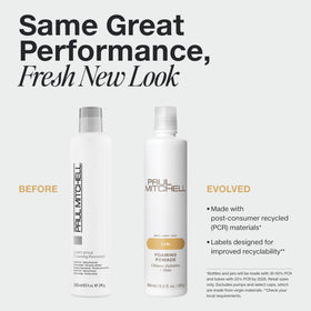 Paul Mitchell foam dispensed on hand showing lightweight texture and easy spreadability
