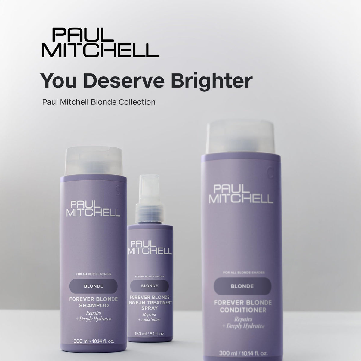 Lifestyle bathroom styling scene with Paul Mitchell bottle, makes at-home salon results