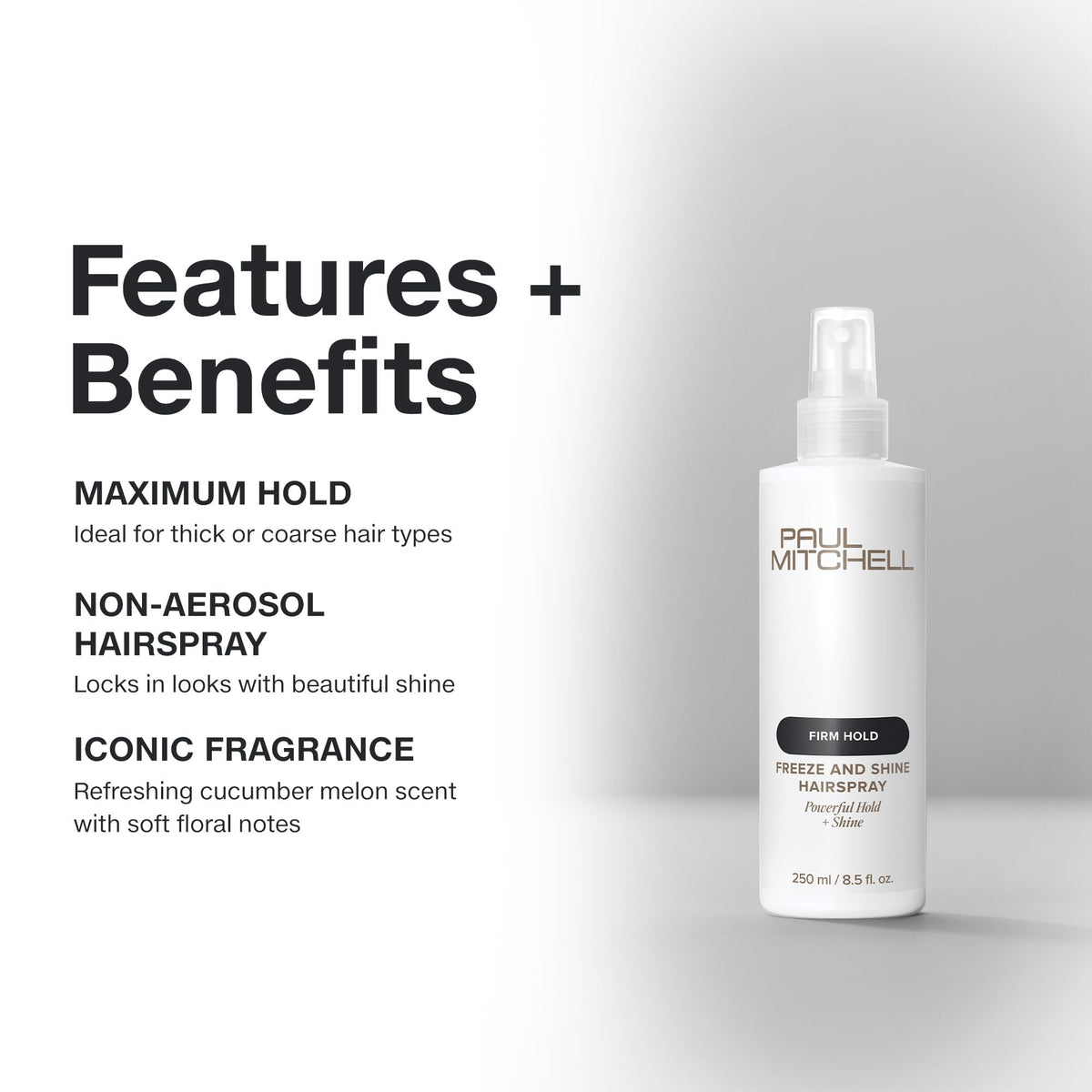 Paul Mitchell spray texture on coarse hair demonstrating high-shine finish