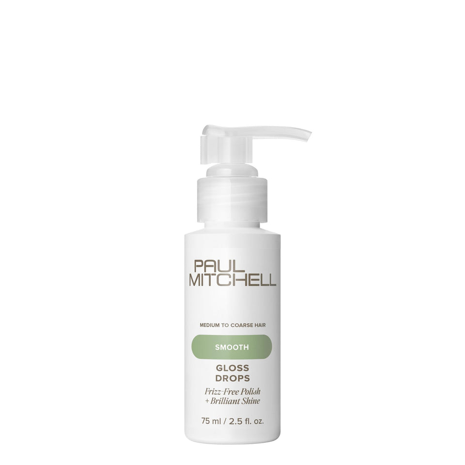Paul Mitchell Gloss Drops front bottle view showing compact salon packaging and brand shine