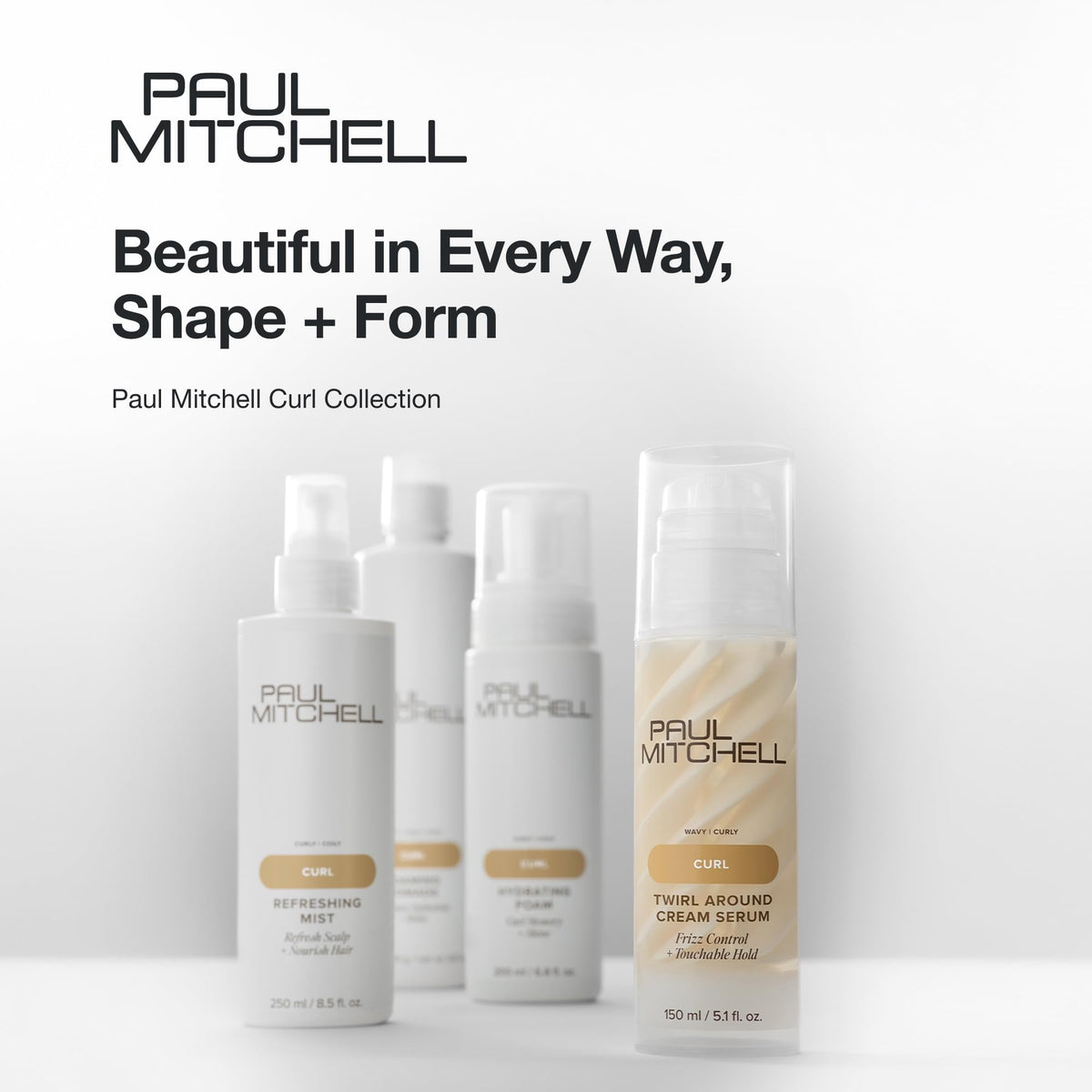 Paul Mitchell on a bathroom shelf with other products, lifestyle display of everyday use benefit
