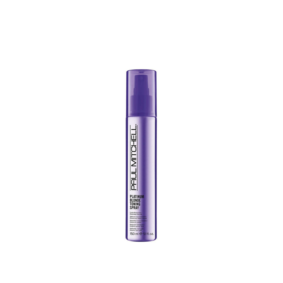 Paul Mitchell Platinum Blonde front packaging showing violet spray and benefit of cooling brassiness
