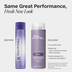 Paul Mitchell violet shampoo texture pouring, shows conditioning benefit