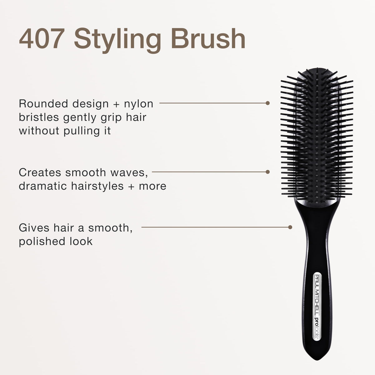 Paul Mitchell Pro Tools brush bristles closeup highlighting gentle nylon grip and smooth finish