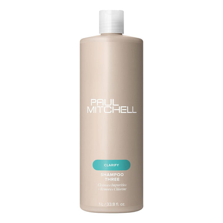Paul Mitchell Shampoo Three front bottle shows product and size benefit