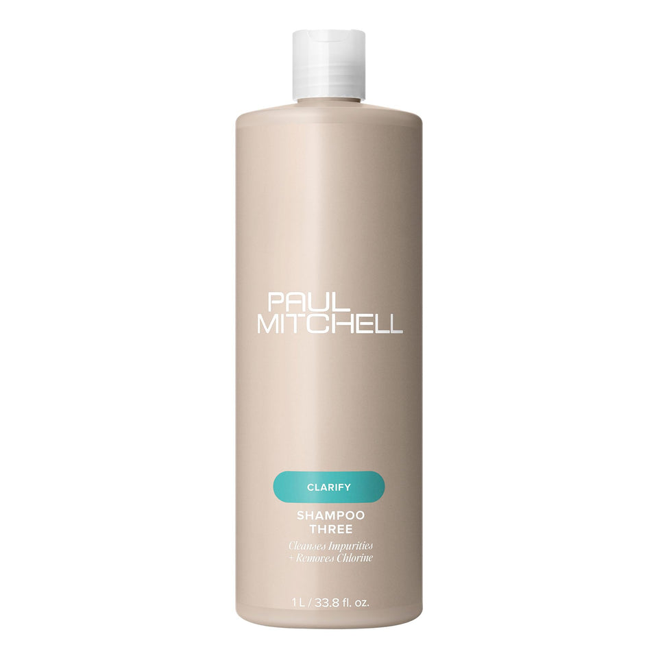 Paul Mitchell Shampoo Three front bottle shows product and size benefit