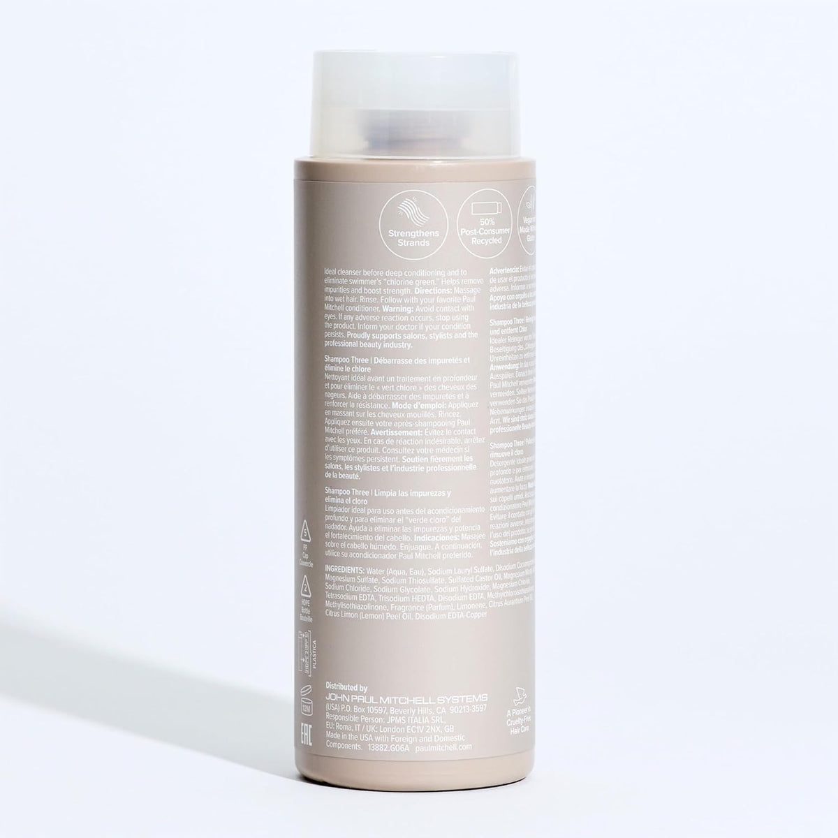 Paul Mitchell Shampoo Three used by swimmer after pool to remove chlorine benefit