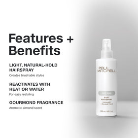 Paul Mitchell soft hairspray nozzle close-up highlighting fine texture and brushable feel
