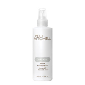 Paul Mitchell soft hairspray front packaging shows product and lightweight finish benefit