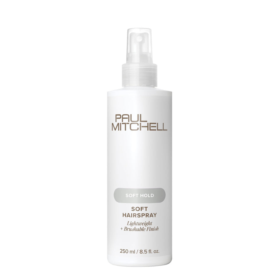 Paul Mitchell soft hairspray front packaging shows product and lightweight finish benefit
