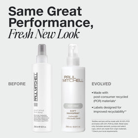Paul Mitchell soft hairspray spray action demonstrating fine mist for even hold