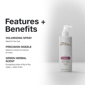Paul Mitchell spray being applied to roots during styling, demonstrates instant lift benefit