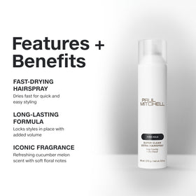 Paul Mitchell aerosol spray action delivering fast-drying hold and volume