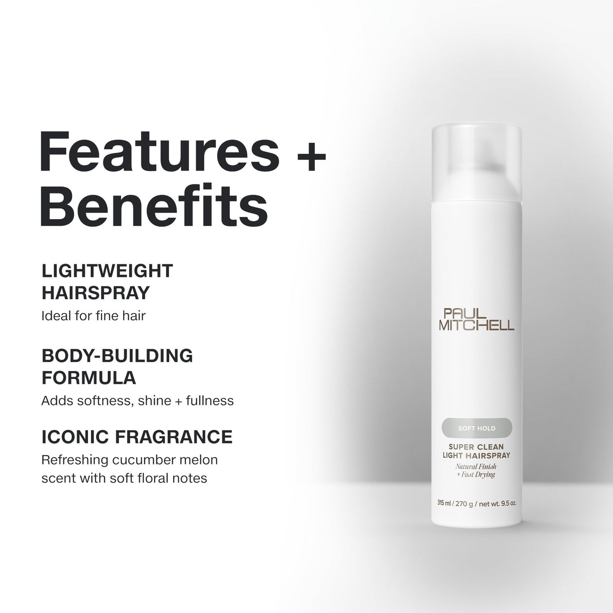 Close-up of Paul Mitchell spray texture on hair highlighting lightweight, soft finish