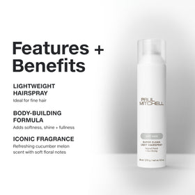 Close-up of Paul Mitchell spray texture on hair highlighting lightweight, soft finish