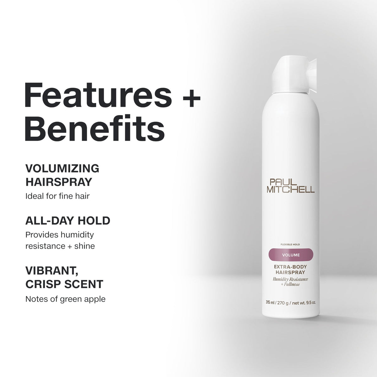 Paul Mitchell hairspray on fine strands showing added texture and visible body benefit