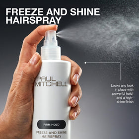 Paul Mitchell hairspray on hair showing glossy texture and high shine