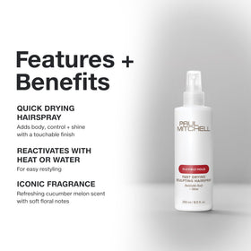 Paul Mitchell mist texture in air illustrating quick-dry action and control benefit