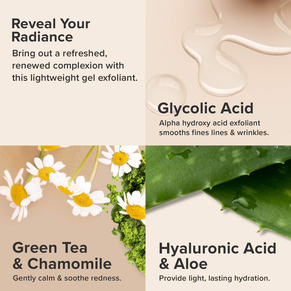 Paula's Choice close-up label listing glycolic acid and botanicals for soothing benefits