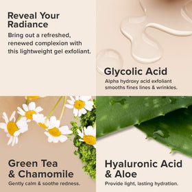 Paula's Choice close-up label listing glycolic acid and botanicals for soothing benefits