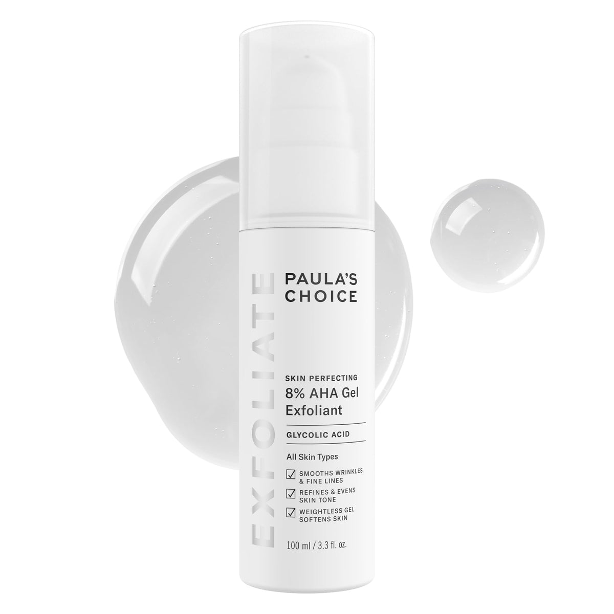 Paula's Choice front packaging showing clear gel bottle and benefit of gentle exfoliation