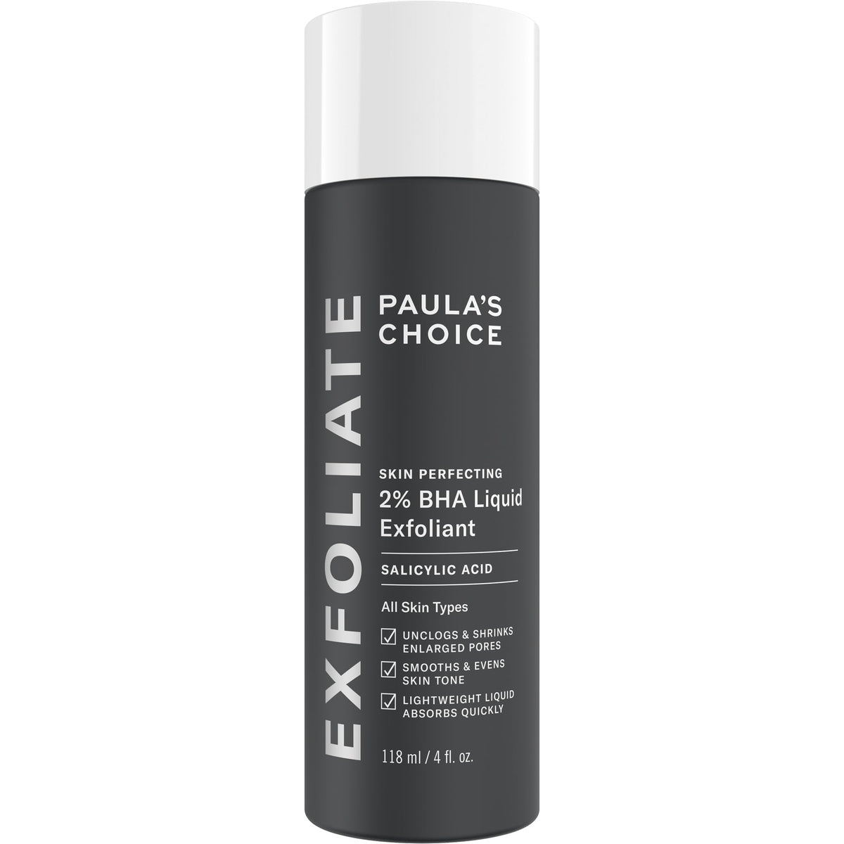 Paula's Choice bottle front view showing clear treatment and benefits