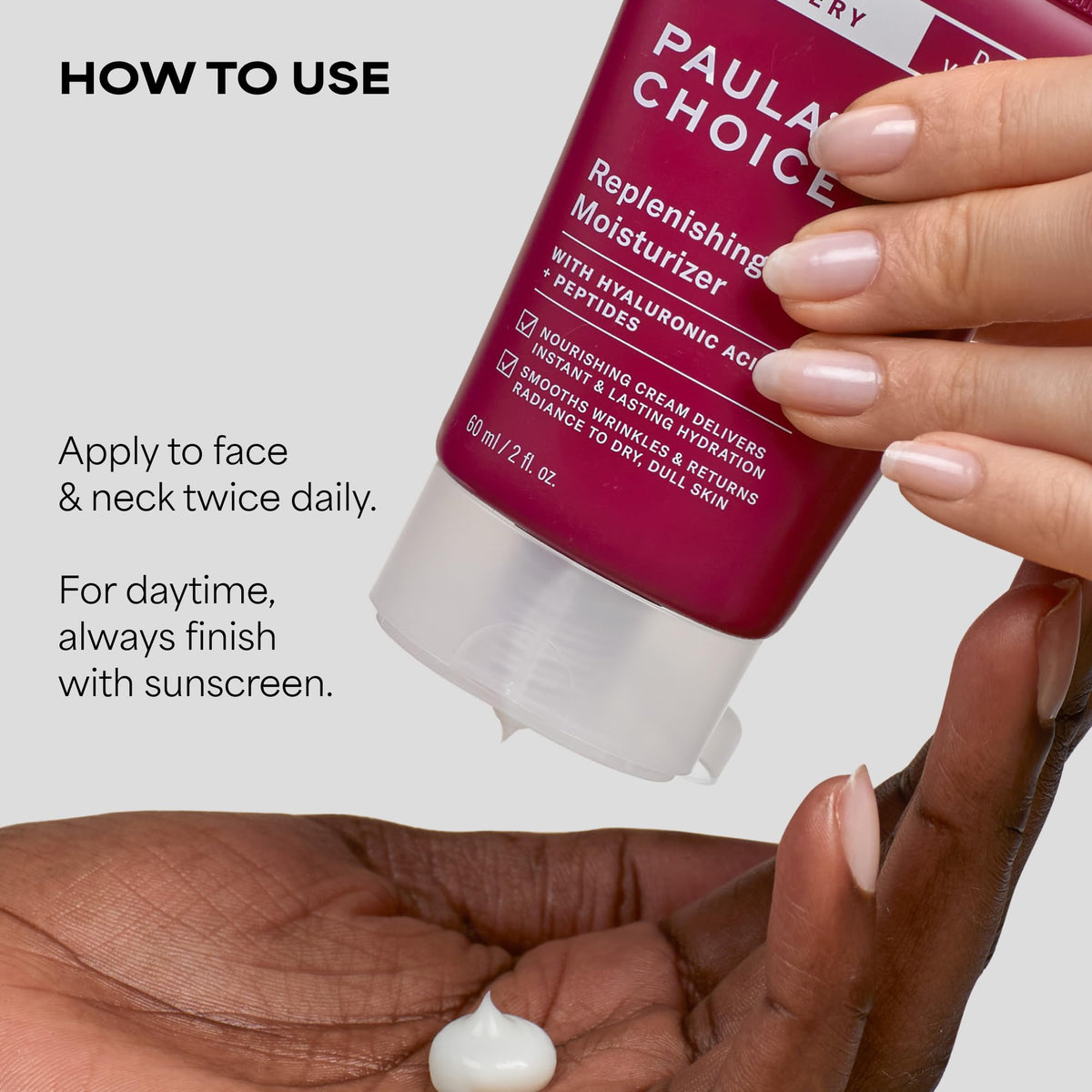 Paula's Choice cream on hand being applied to cheek to show spreadability