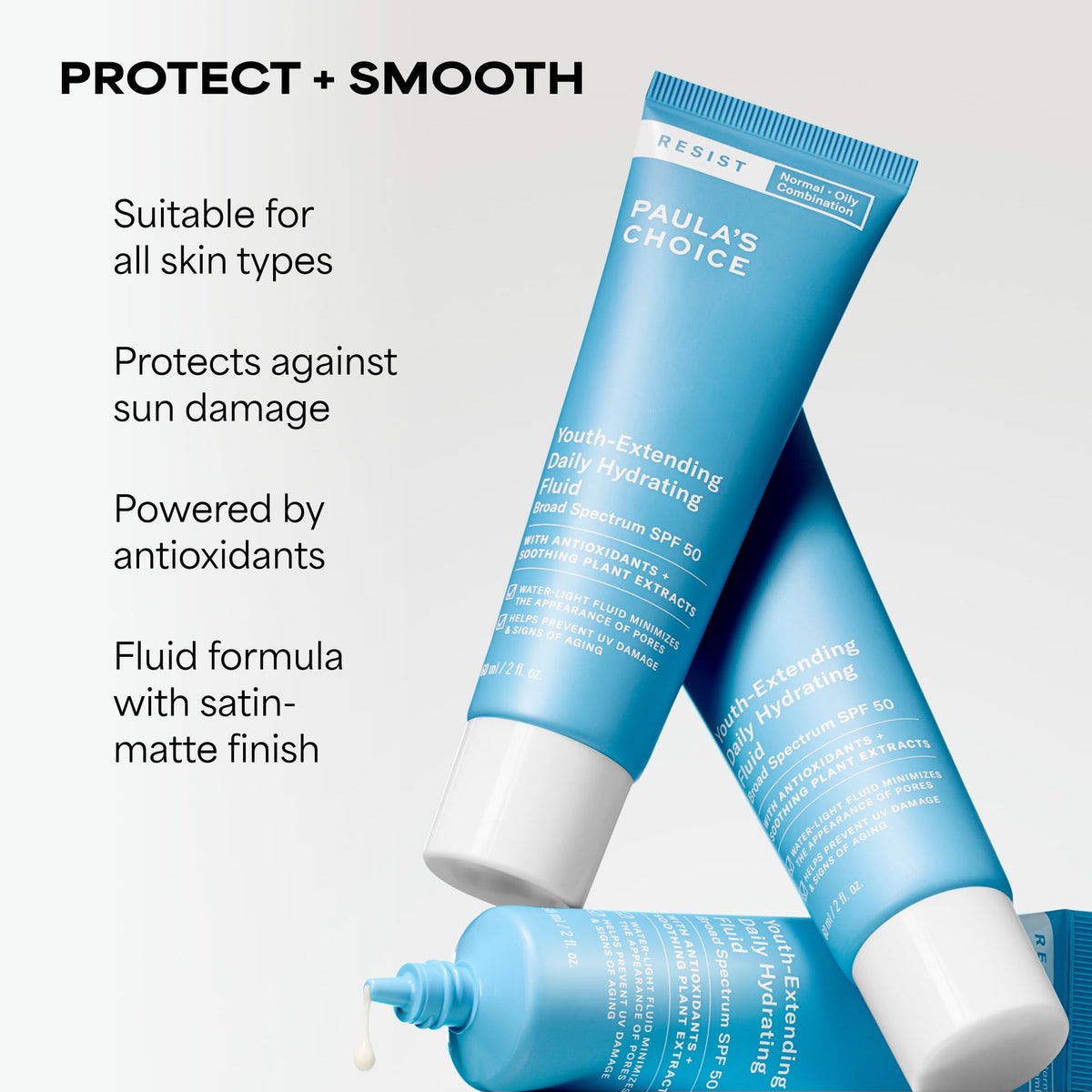 Paula's Choice fluid on skin demonstrating quick absorption and matte look