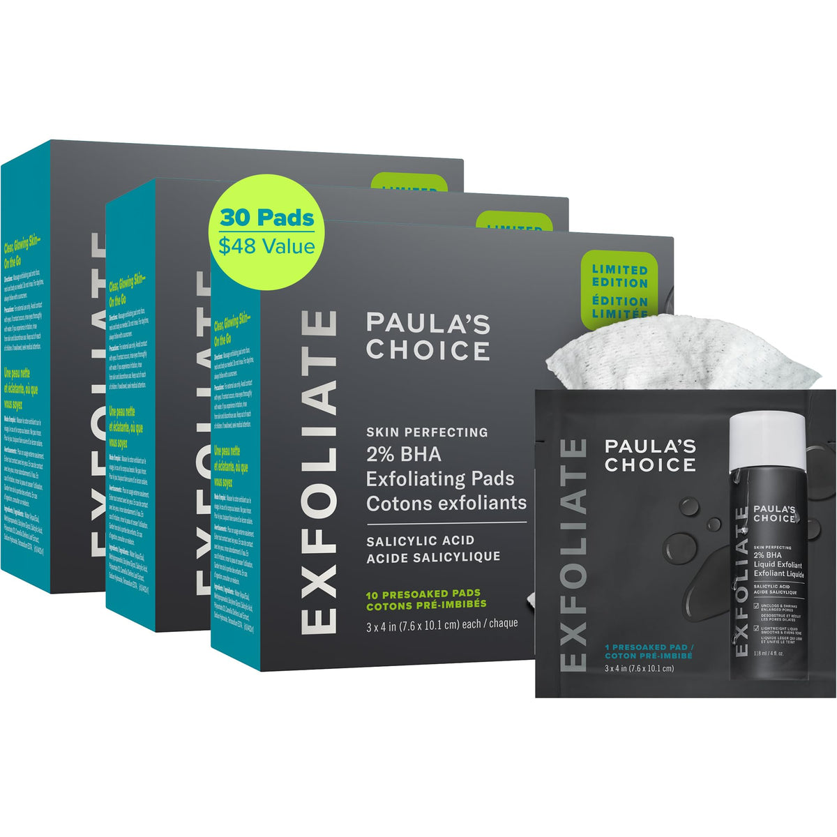Paula's Choice front packaging showing three boxes and branding for easy identification