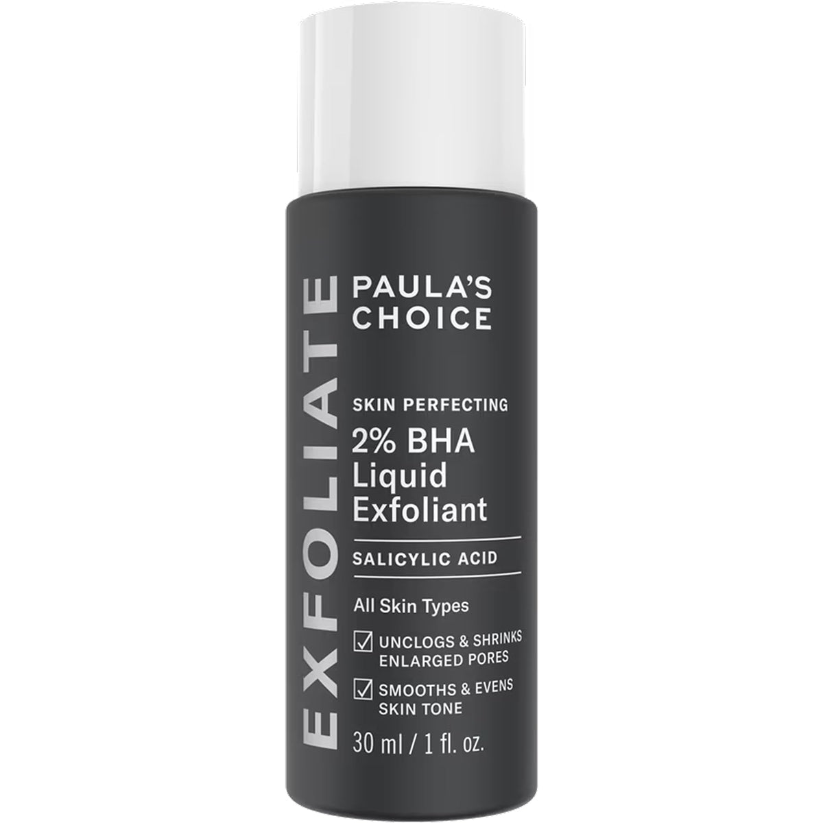 Paula's Choice front packaging showing compact travel bottle and branding benefit clarity