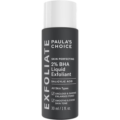 Paula's Choice front packaging showing compact travel bottle and branding benefit clarity