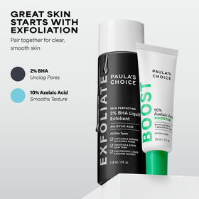 Paula's Choice on a bathroom shelf staged with skincare items showing daily routine placement